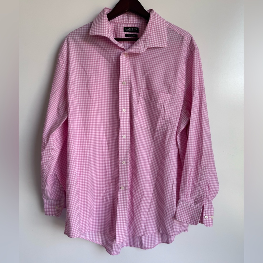 Ralph Lauren Black Label Pink Checkered Button‎ Down Shirt XL Men 34/35 17.5 LRL